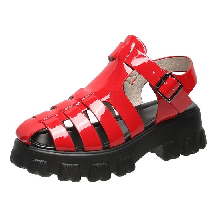 Casual Mid Heel Buckle Strap Women's Platform Roman Sandals