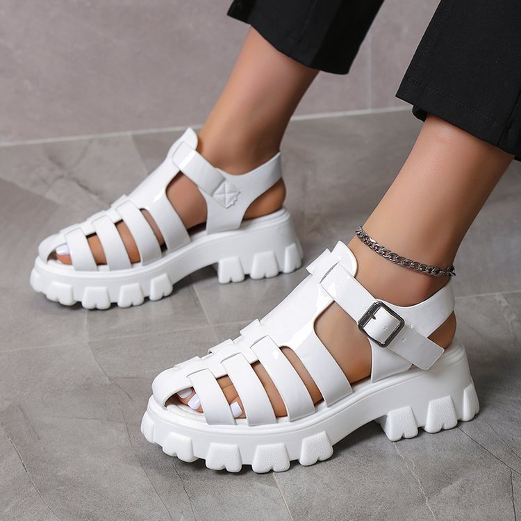 Casual Mid Heel Buckle Strap Women's Platform Roman Sandals