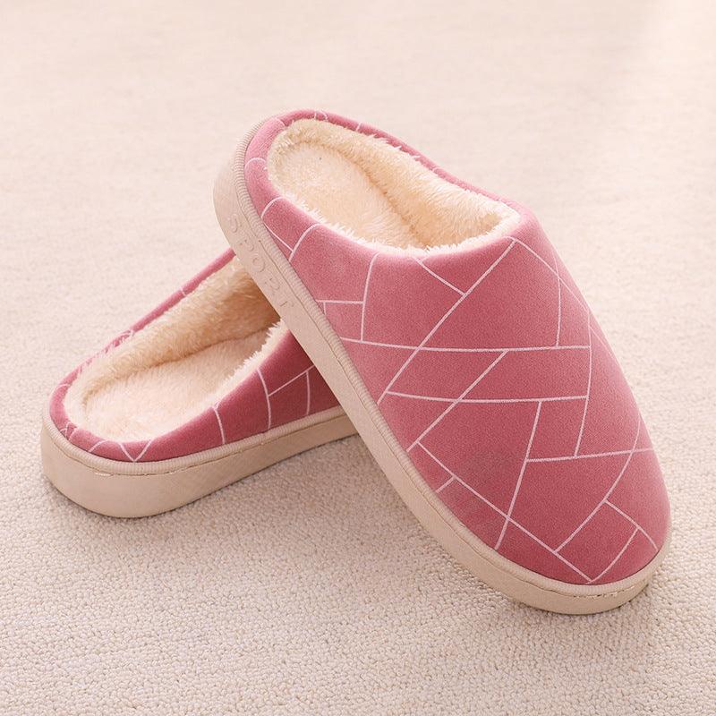 Winter House Shoes Geometry Pattern Print Slippers With Warm Plush