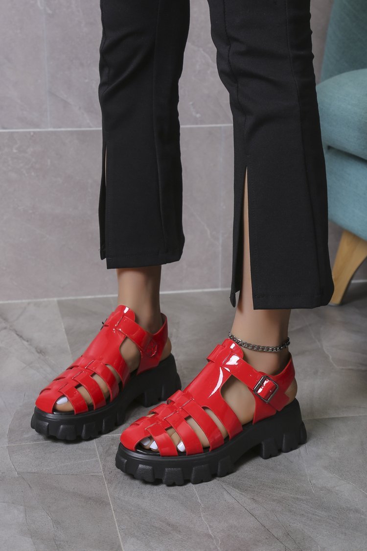 Casual Mid Heel Buckle Strap Women's Platform Roman Sandals