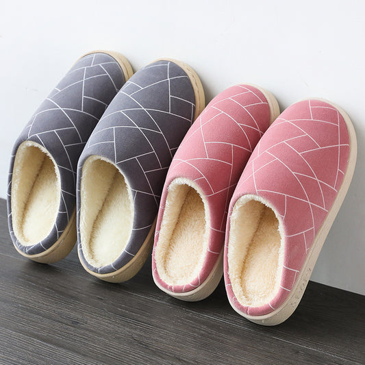 Winter House Shoes Geometry Pattern Print Slippers With Warm Plush