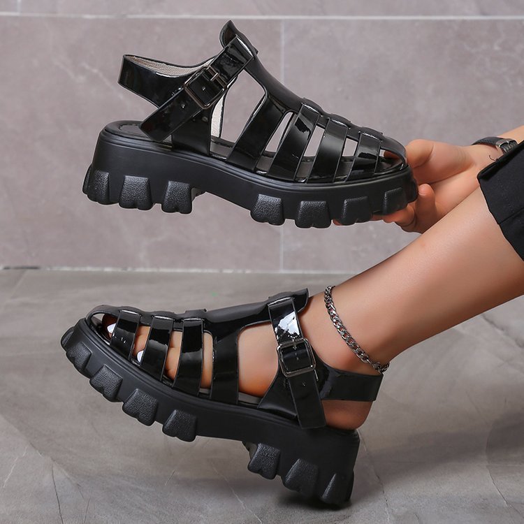 Casual Mid Heel Buckle Strap Women's Platform Roman Sandals