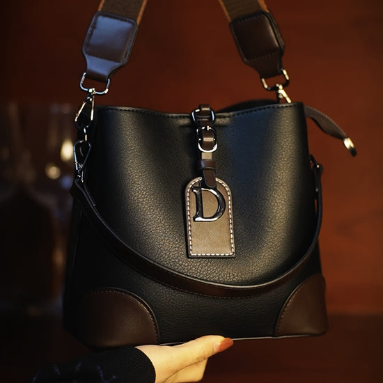 Stylish Womens Bucket Bag  BlackBrown Casual Crossbody GoldenToned Hardware Adjustable  Detachable Strap for Everyday Use