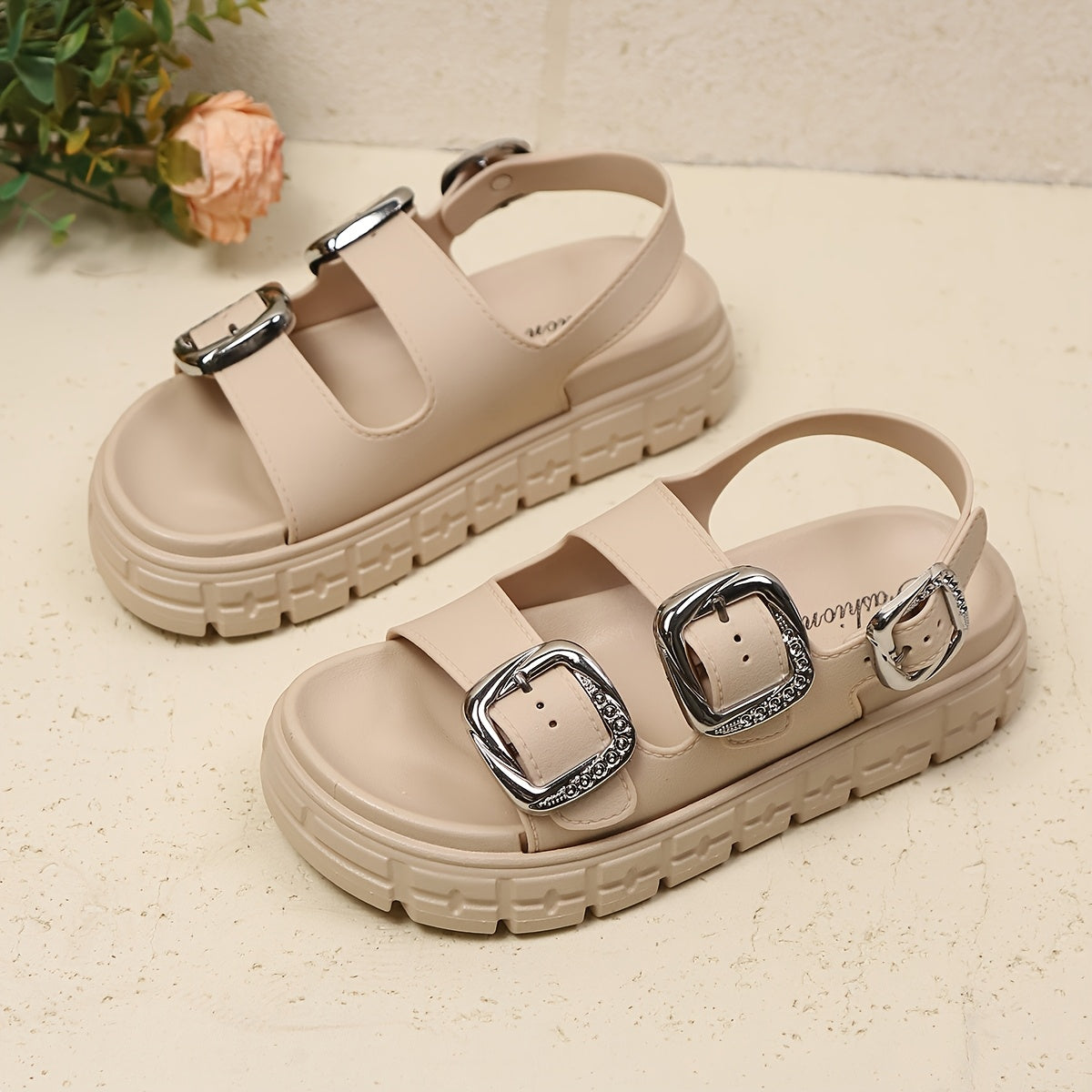 Womens Summer Beach Vacation Fashion DoubleBuckle Design Comfortable Trendy Versatile Indoor Outdoor Bohemian Style Sandals